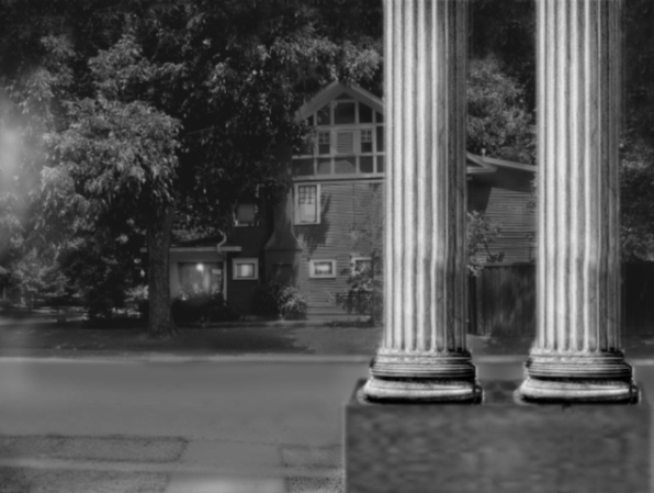 The night view from the Collett Porch to the house at 5000 Tremont Street looked something like this