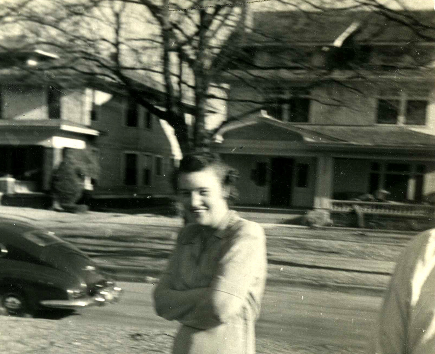 Mom in the front yard--Ted’s car