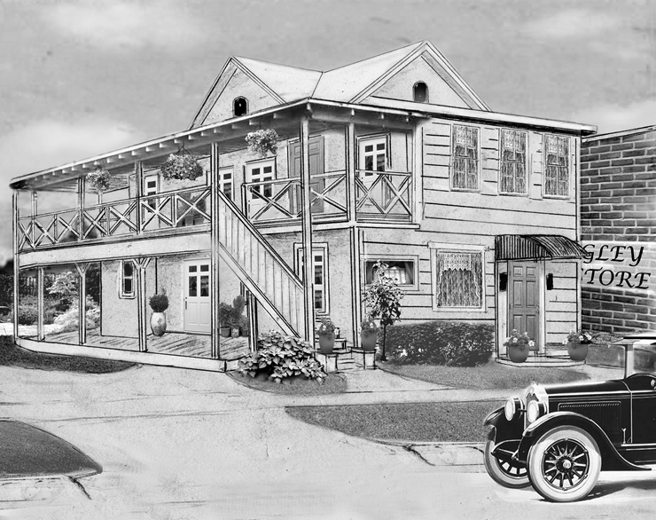 A sketch of the Tea Room in the mid-twenties as described by Clara Murray in 1978