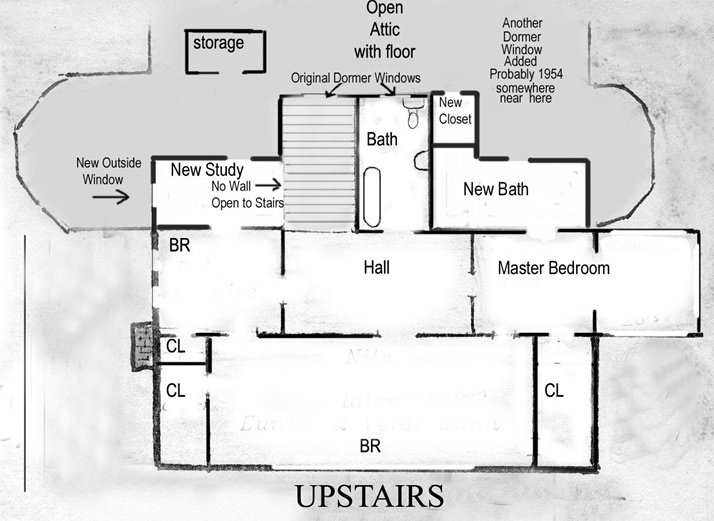 The upstairs after the 1978 restoration. The drawing is not to scale