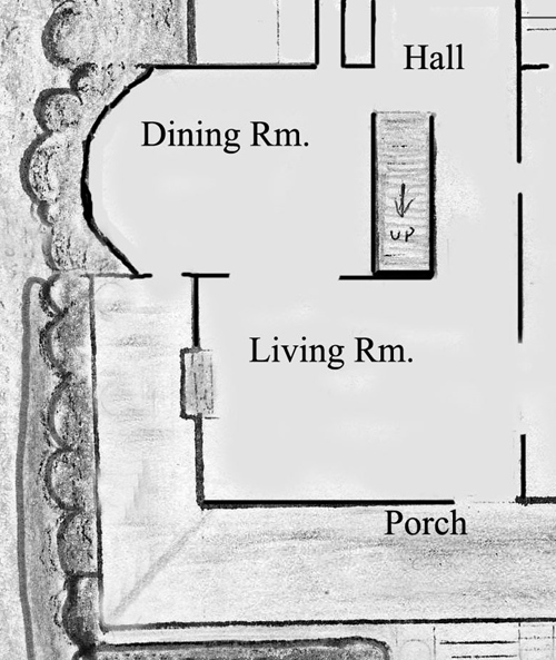 As you enter the 5003 Tremont home, a wider view exists due to the offset dining area. Frank Lloyd Wright often advised ‘Destroy the box’ and was likely copied in this plan